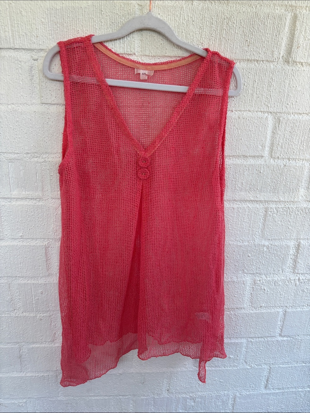 Noelle Coral Open-Weave Sleeveless Fish Net Knit Swimsuit Cover Up sz S/M